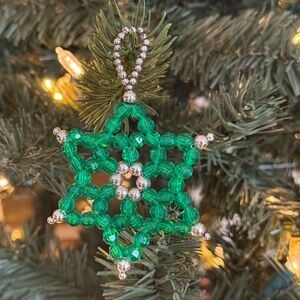 Vintage 1975 Green Beaded Star Ornament
